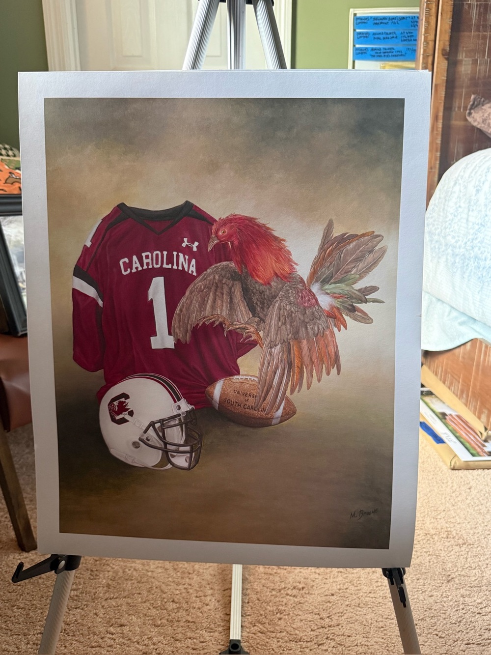 South Carolina Gamecock Red Football Art Print 22x24 approximately